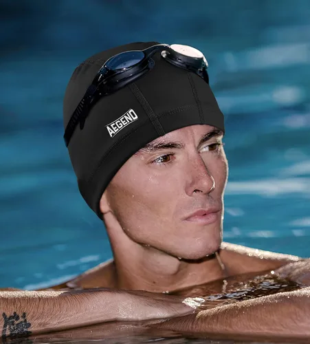 Vista 7 de Aegend Gorro de natación de tela, capa impermeable de silicona, gorra de natación de tela transpirable, mantiene el cabello seco con alta