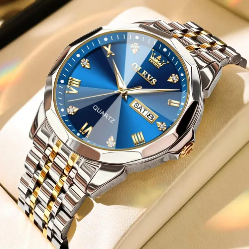 Vista 2 de OLEVS Reloj para Hombre Mujer Cara Grande Unisex Diamante Lujo Vestir Analógico Cuarzo Acero Inoxidable Impermeable Luminoso Fecha Negocios Informal