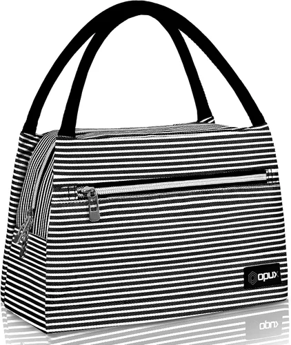 Vista 12 de opux Bolsa de almuerzo para mujer, lonchera aislada tipo tote para niñas, para el trabajo y la escuela de adultos, pequeña bolsa enfriadora