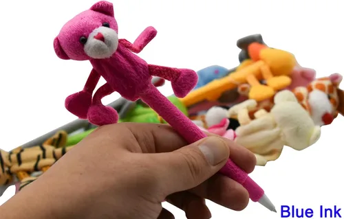 Vista 5 de Maydahui 24 bolígrafos de peluche con diseño de animales, bonitos bolígrafos esponjosos de dibujos animados, oso, conejo, pato, cerdo, perro, rana