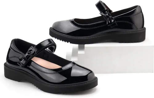 Vista 5 de JABASIC Zapatos de escuela negros para niñas Bow Oxford Mary Jane Flats
