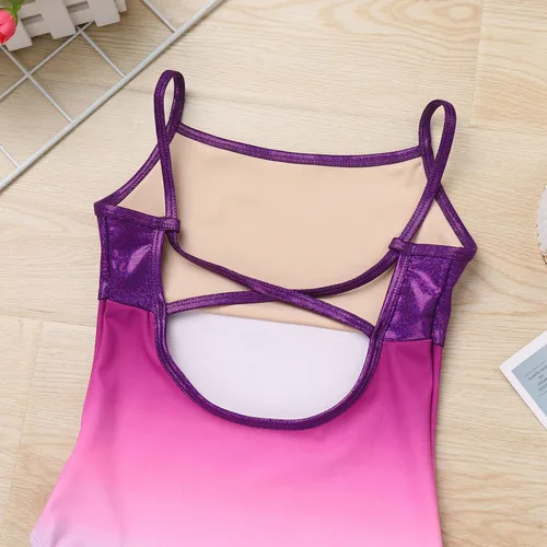 Vista 6 de IBAKOM Leotardos de ballet para niña, color degradado, leotardo de gimnasia brillante, leotardo de danza para gimnasia, trajes de camisola