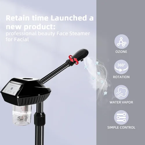 Vista 2 de Vaporizador facial enrollable con potente salida de vapor, vapor facial de altura ajustable, máquina de spa hidratante profesional para la piel