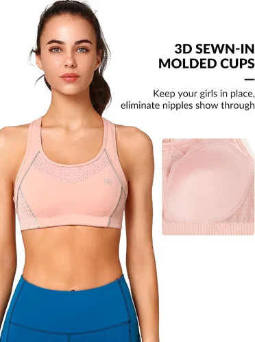 Vista 2 de Yvette Sujetadores deportivos para mujer de alto impacto con espalda cruzada para entrenamiento, brasier deportivo de alto soporte para busto grande