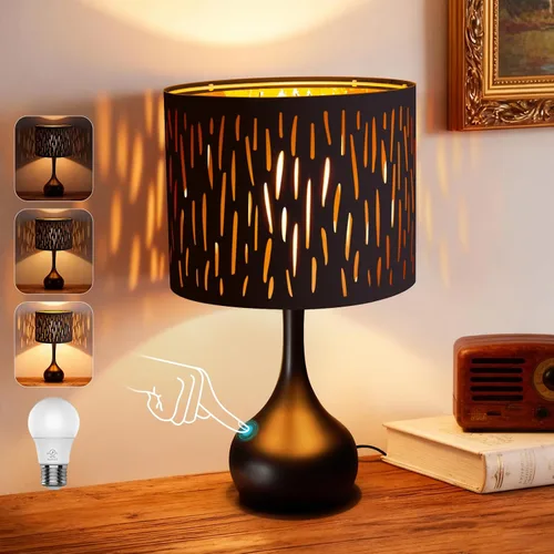 Vista 11 de ONEWISH - Juego de 2 lámparas de mesa de control táctil, de granja, regulables de 3 vías para mesita de noche con pantalla de tela, lámpara