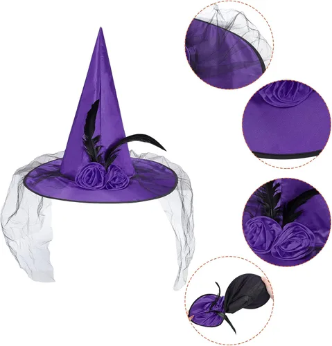 Vista 19 de American Trends Sombrero de bruja de Halloween para mujer, accesorio de disfraz de Halloween de encaje para fiesta