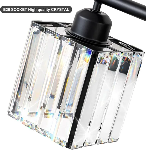 Vista 9 de Modernas luces de tocador de baño de cristal sobre el espejo, accesorios de iluminación de baño negro mate de 3 luces, accesorios de iluminación