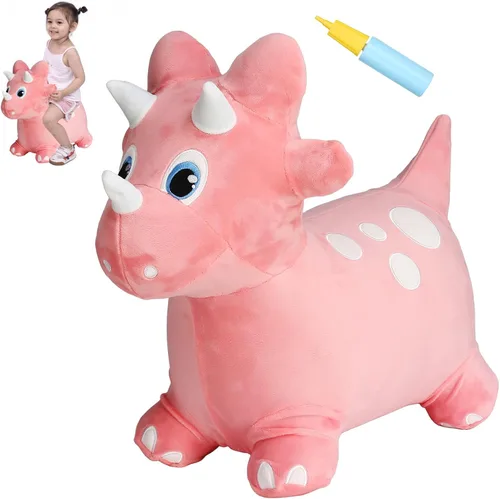 Vista 11 de INPANY Caballo hinchable, juguetes de tolva de dinosaurio, animal rebotador de felpa para niños pequeños, decoración de fiesta de cumpleaños