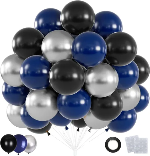Vista 11 de 60 globos de confeti negro y dorado, globos metálicos de látex dorado y negro de 12 pulgadas para graduación 2026, aniversario, cumpleaños, Navidad