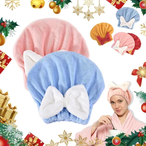 Vista 9 de 2 piezas de gorras de secado de cabello de microfibra, nueva toalla de pelo absorbente de Navidad 2026 para cabello húmedo de mujer, toalla de pelo