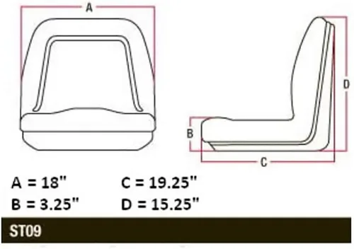 Vista 4 de TM333BL Asiento universal negro para John Deere Mower Gator