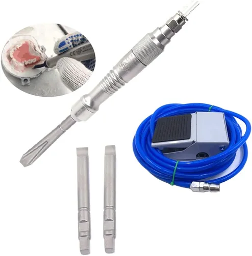 Vista 2 de Micro Air Flux Chipper Raspador neumático Escalado Pala de gas Cincel de yeso médico Grabado Disyuntor Escalador Herramientas dentales con 3 cinceles