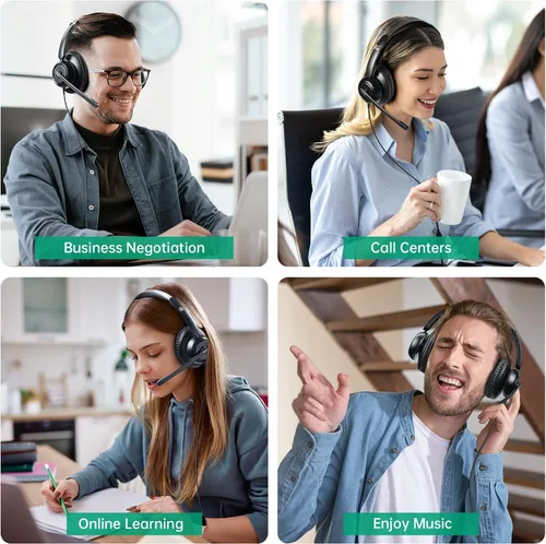 Vista 8 de EKSA H8 - Auriculares USB con micrófono para trabajo, auriculares estéreo con cable para computadora con cancelación de ruido, controles en línea