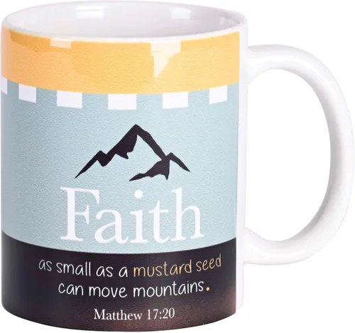 Vista 2 de Dicksons MUG-1192 Faith Small As A Mustard Seed Blue and Yellow Taza de café de cerámica de 11 onzas