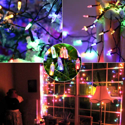 Vista 5 de LYHOPE Luces de Navidad a batería, 33 pies, 100 luces LED de Navidad, impermeables, 8 modos, funciona con pilas, para exteriores e interiores, árbol