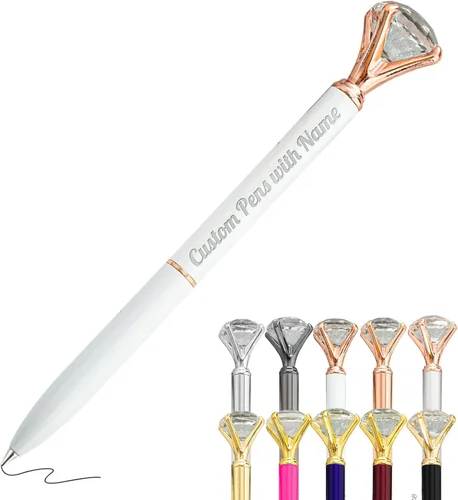 Vista 24 de Hasta 100 bolígrafos de diamante personalizados a granel con nombre, bolígrafo de impresión personalizada con logotipo de negocios grabado, mensaje