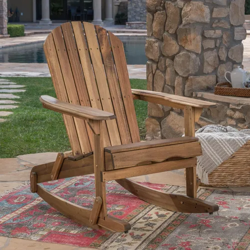 Vista 5 de Christopher Knight Home Vayne - Silla de madera de acacia para exteriores, mecedora Adirondack de listones Adirondack, asiento adicional