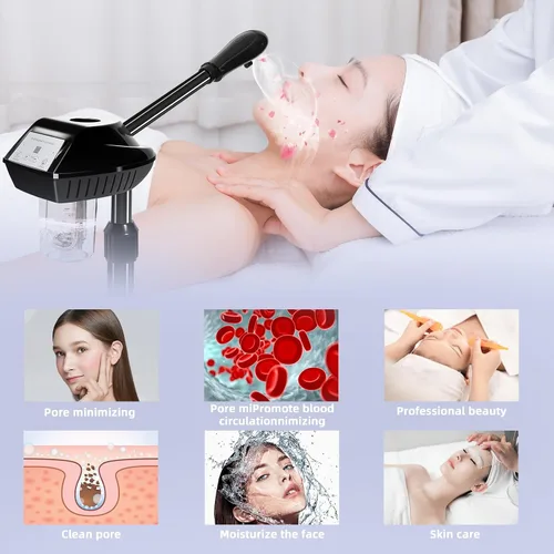 Vista 5 de Vaporizador facial enrollable con potente salida de vapor, vapor facial de altura ajustable, máquina de spa hidratante profesional para la piel