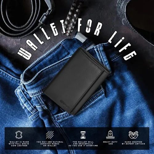Vista 2 de LEVOGUE Genuine Leather Mens RFID Blocking Slim Trifold Wallet with 6 Cards+1 ID Window + 2 Note Compartments