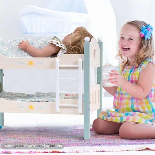 Vista 6 de ROBOTIME Literas de muñeca de bebé, cunas de madera para muñecas de 18 pulgadas, cama apilable para muñecas de muñeca para muñecas americanas