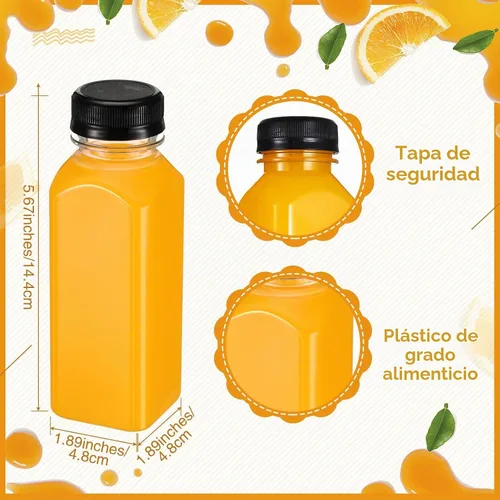 Vista 5 de Sabary 150 botellas de plástico para jugo de 8 onzas con tapas, recipientes para bebidas y tapas a prueba de fugas, botellas vacías reutilizables