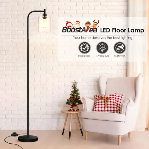 Vista 2 de BoostArea Lámpara de pie con pantalla de vidrio, lámpara de pie industrial moderna con interruptor de pie, brillante lámpara LED de 6 W para sala