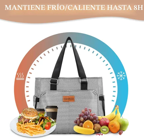 Vista 4 de Bolsas de almuerzo grandes para mujer, lonchera aislada para adultos, bolsa de almuerzo a prueba de fugas con bolsillo de almacenamiento. Bolsa