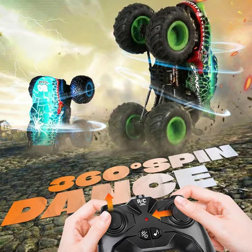 Vista 2 de BEZGAR Monster Truck Toys - Camión monstruo de control remoto con luz y música, juguetes de dinosaurios para niños, camión RC a escala 1:20 con Azul