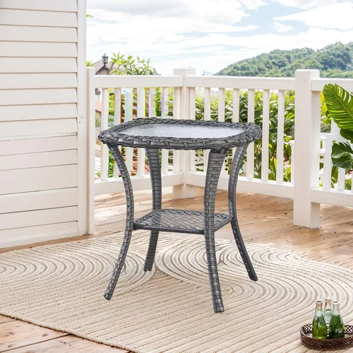 Vista 13 de Belord Mesa de centro al aire libre para patio, mesa de centro de ratán de 40 pulgadas con almacenamiento de 2 capas, mesa rectangular de mimbre