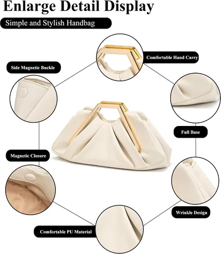 Vista 6 de myfriday Elegante bolso de mano fruncido para mujer, bolso de noche suave para boda, fiesta de graduación, eventos formales