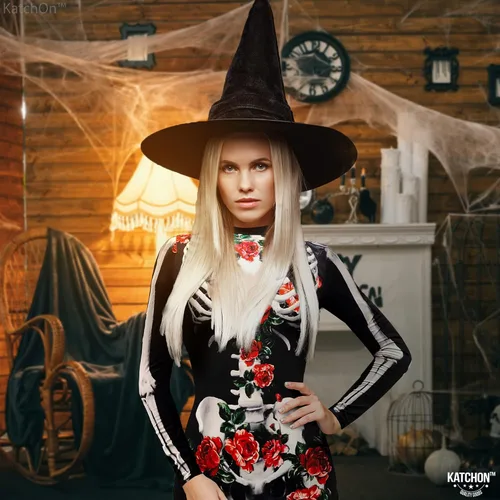 Vista 5 de KatchOn, Halloween Roses Skeleton Costume Women - Halloween Costumes for Women Day of The Dead Skeleton Bodysuit Women