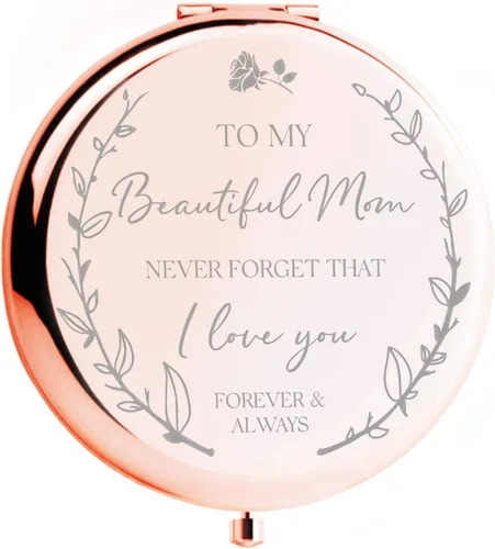 Vista 8 de Regalos de cumpleaños para mujer, espejo compacto de oro rosa con texto en inglés "Not a Day Over Fabulous", ideas de regalo de cumpleaños