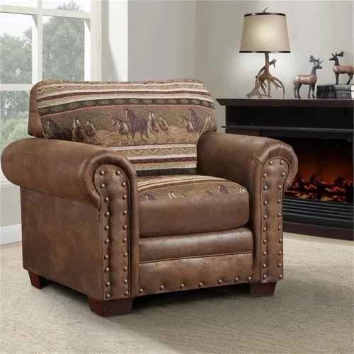 Vista 9 de American Furniture Classics Wild Horses - Juego de sofá de microfibra de 4 piezas, color marrón Tapiz de caballos salvajes