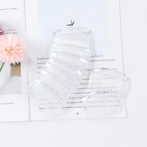 Vista 4 de Cinaci Paquete de 30 peines laterales pequeños de plástico blanco transparente con 14 dientes, pinzas finas y finas para el cabello, accesorios