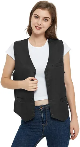 Vista 2 de TOPTIE Chaleco unisex con botones para uniforme de trabajo
