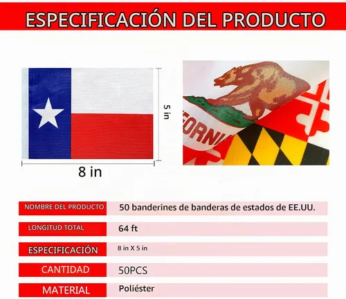 Vista 4 de WEITBF Juego de banderas de cadena de Estados Unidos 50, 5 x 8 pulgadas, 68 pies