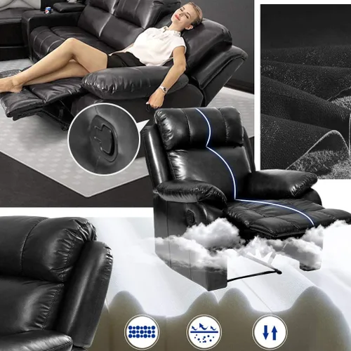 Vista 6 de BestMassage Juego de sofá reclinable de piel sintética, sofá reclinable manual (3 plazas) para muebles del hogar