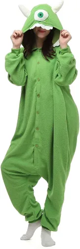 Vista 4 de Mike Wazowski - Mameluco para mujeres y hombres, disfraz de Halloween y Navidad, color verde