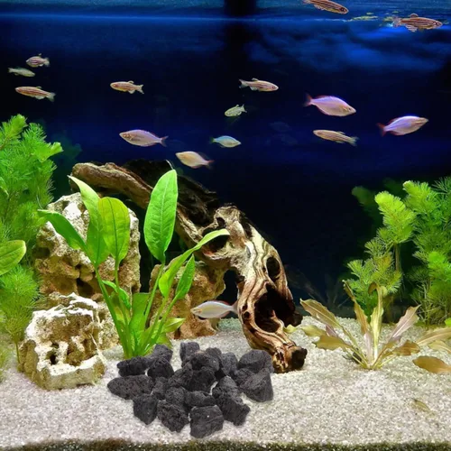 Vista 2 de IMIKEYA Black Stones 1 paquete de piedras naturales decorativas para paisajismo, rocas volcánicas para cuencos de fuego, hogueras, juegos de troncos