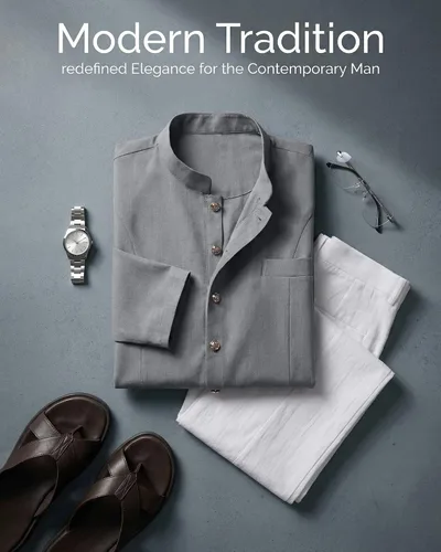 Vista 6 de YAOHUOLE Abrigos Kurta para hombre, trajes étnicos indios reales Jubba Thobe para hombres Gris