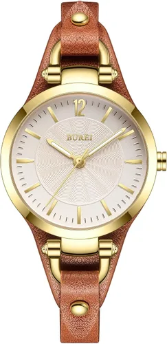 Vista 2 de BUREI Reloj de pulsera para mujer, correa de cuero simple, reloj de cuarzo de lujo, pequeño, delgado, para mujer, correa de pulsera Relogio Feminino