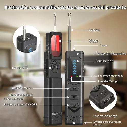 Vista 7 de Detectores de cámara oculta, detector de rastreador GPS, detector antiespía, detector de dispositivos de escucha, detector de insectos para viajes