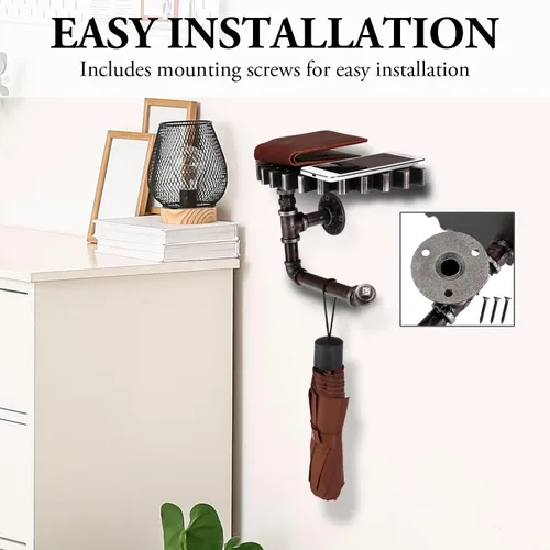 Vista 4 de MyGift Estante de tubo industrial, estante flotante de metal, soporte de papel higiénico montado en la pared, estante colgante con diseño