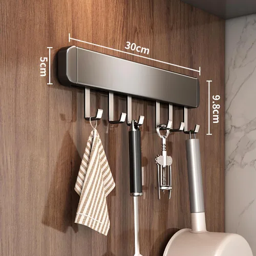 Vista 2 de Soporte para utensilios de cocina, ganchos de cocina, estantes para colgar utensilios de pared, autoadhesivo, debajo del gabinete, organizador