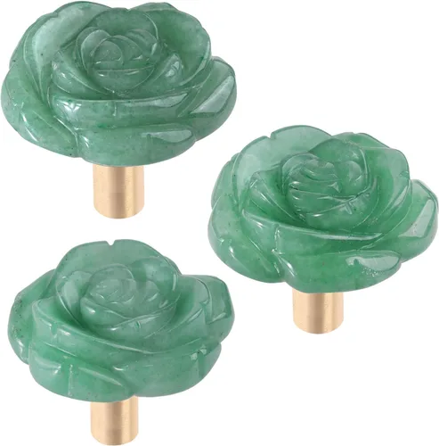 Vista 7 de mookaitedecor 4 tiradores florales de aventurina verde para cajones