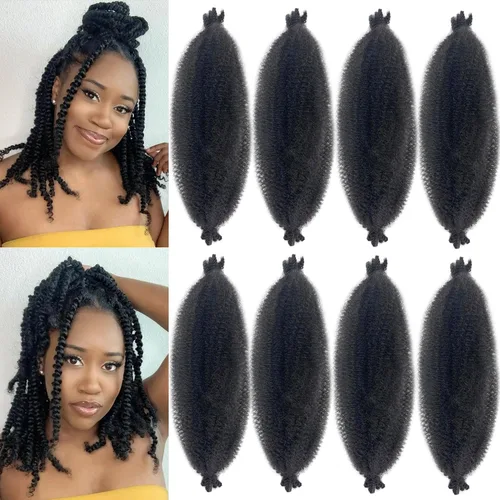 Vista 30 de Extensiones de cabello trenzado con resorte Marley Twist de 8 pulgadas, paquete de 8 para niños, cabello rizado y trenzado kinky, locs suaves