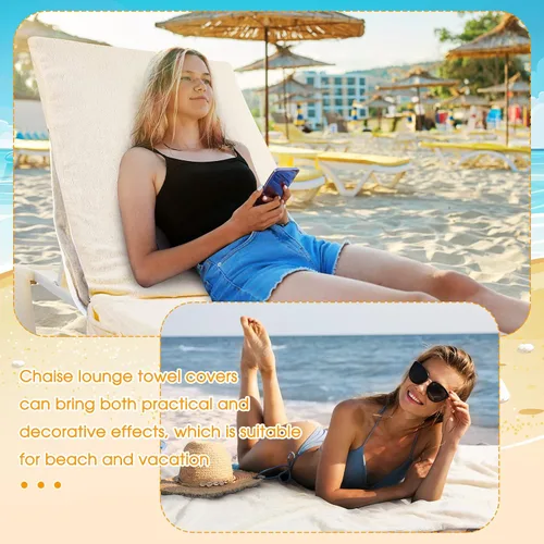 Vista 4 de Redbaker 2 fundas para sillas de playa con bolsillos laterales, toallas suaves de microfibra de algodón para silla de piscina, toallas con bolsillos