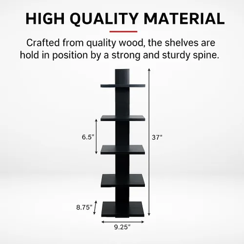 Vista 3 de Proman Products - Estantería montada en la columna vertebral, estantes montados en la pared, torre de libro de columna vertebral (negro)