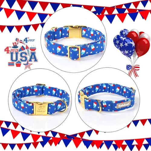 Vista 325 de Collar para perros del 4 de julio, collares patrióticos azules para cachorros y perros pequeños, ligero y ajustable 1776 collares para cachorros