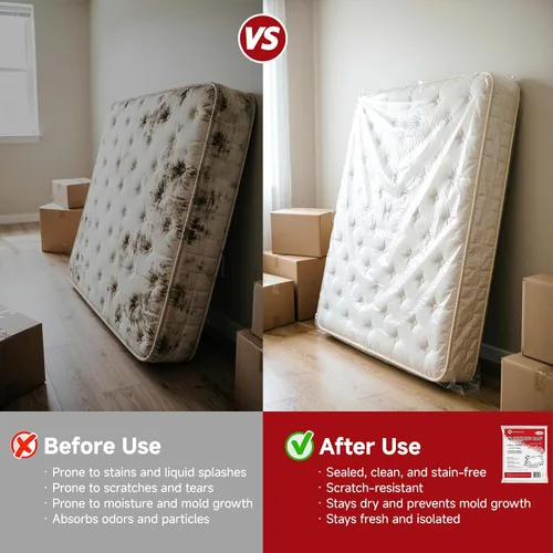 Vista 5 de K KINGPLAST - Bolsas de colchón para mudanza y almacenamiento, funda protectora de colchón (paquete de 2, 1.5 mil, individual/matrimonial)